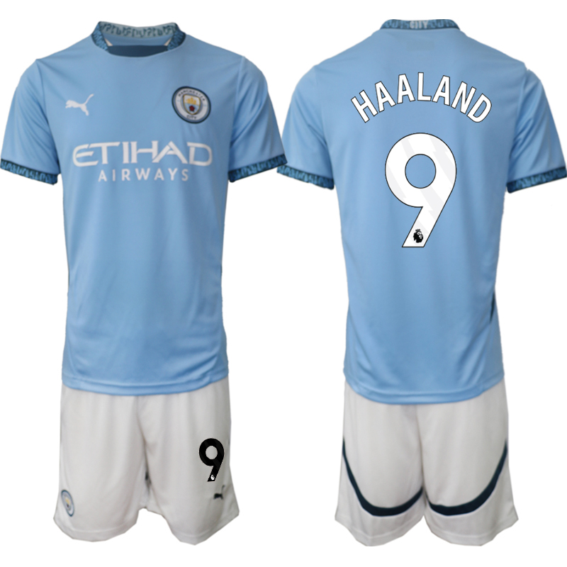 Men 2024-2025 Club Manchester City home blue 9 Soccer Jersey